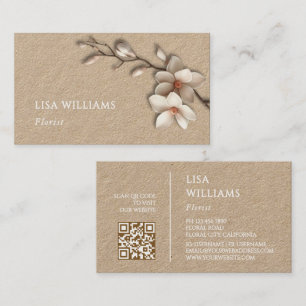 Ivory 3D Magnolia Rustic   QR Code Business Card