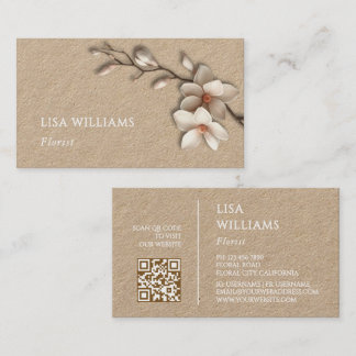 Ivory 3D Magnolia Rustic | QR Code Business Card