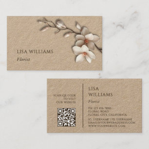 Ivory 3D Magnolia Rustic QR Code Business Card