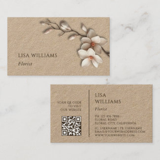 Ivory 3D Magnolia Rustic | QR Code Business Card