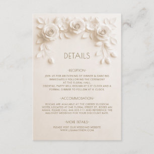 Ivory 3D Sculptured Roses Minimalist Enclosure Card