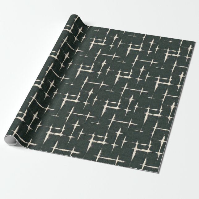 Ivory Abstract Paint on Forest Green Linen Wrapping Paper (Unrolled)
