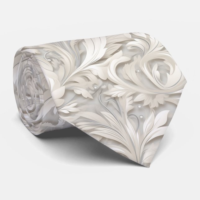 Ivory Acanthus Tie (Rolled)