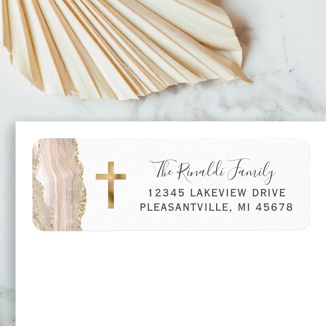 Ivory Agate Gold Cross Return Address Label (Creator Uploaded)