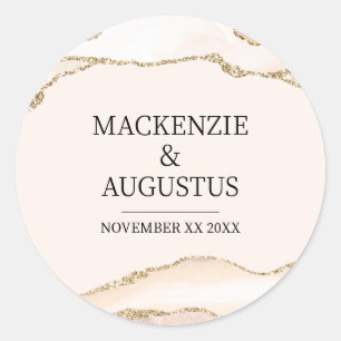 Ivory Agate & Gold Glitter Bride and Groom Wedding Classic Round Sticker