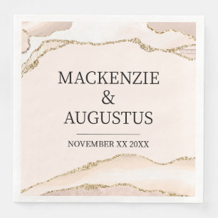 Ivory Agate & Gold Glitter Bride and Groom Wedding Napkin