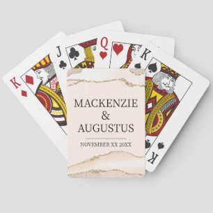 Ivory Agate & Gold Glitter Bride and Groom Wedding Playing Cards