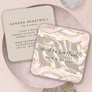 Ivory Agate Gold Glitter Luxury Rounded Corners Square Business Card
