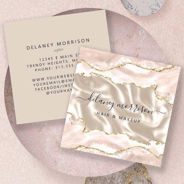 Ivory Agate Gold Glitter Luxury Square Business Card (Creator Uploaded)