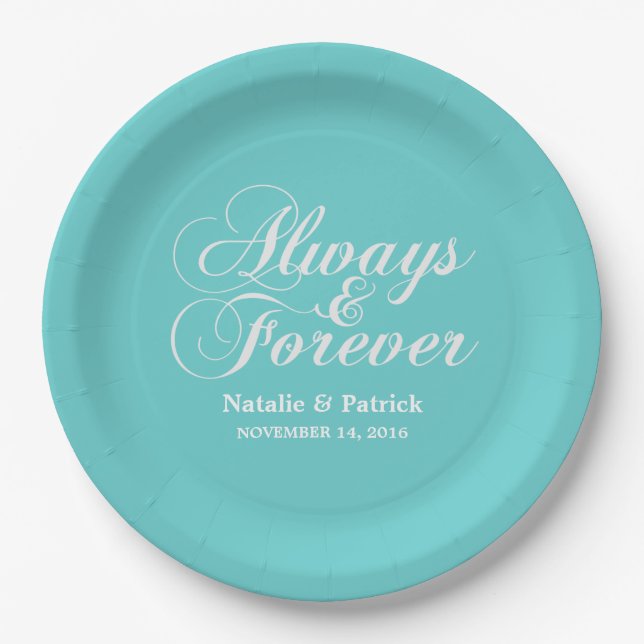 Ivory Always & Forever Wedding Paper Plates (Front)