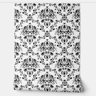 Ivory and Black Damask Wallpaper