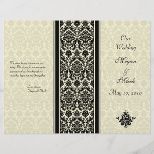 Ivory and Black Damask Wedding Program