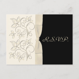 Ivory and Black Floral RSVP Postcard