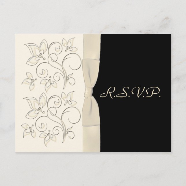 Ivory and Black Floral RSVP Postcard (Front)