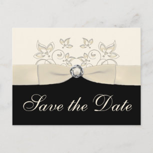 Ivory and Black Floral Save the Date Postcard