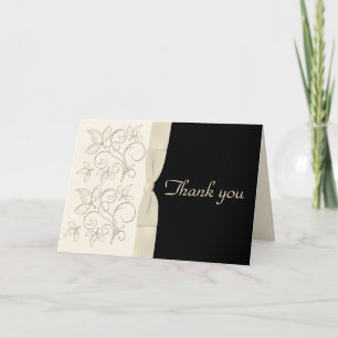 Ivory and Black Floral Thank You Card Alternate
