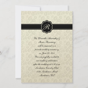 Ivory and Black Leaf Monogram Post Wedding Cele Invitation