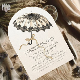 Ivory and Black Umbrella and Ribbon Bridal Shower  Invitation