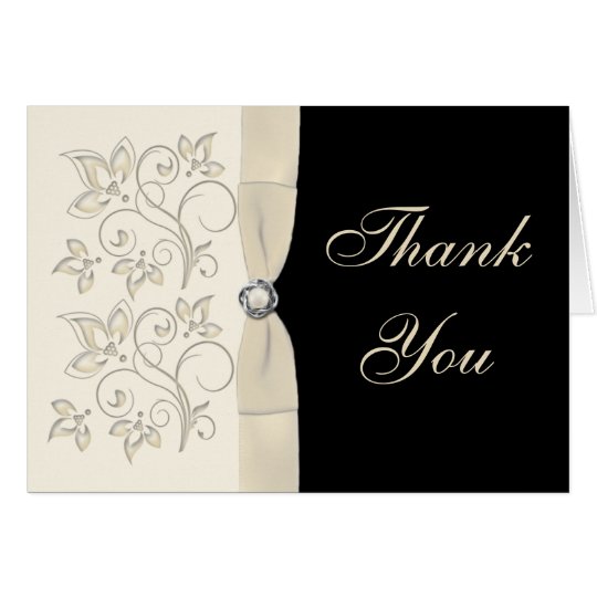 Ivory and Black with Pearl Loveknot Thank You Card