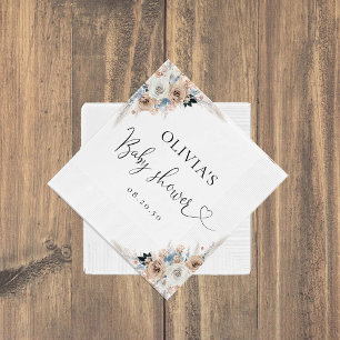 Ivory And Blue Boho Baby Shower Paper Napkin