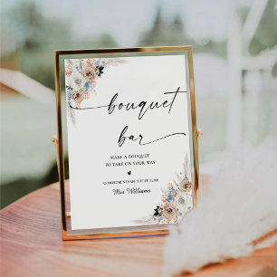 Ivory And Blue Boho Bridal Shower Bouquet Bar Sign