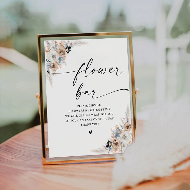 Ivory And Blue Boho Bridal Shower Flower Bar Sign (Creator Uploaded)