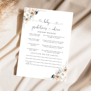 Ivory And Blue Boho Floral Baby Predictions Card