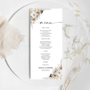 Ivory And Blue Boho Floral Baby Shower Menu