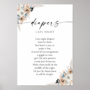 Ivory And Blue Boho Floral Baby Shower Poster