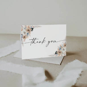 Ivory And Blue Boho Floral Baby Shower Thank You Card