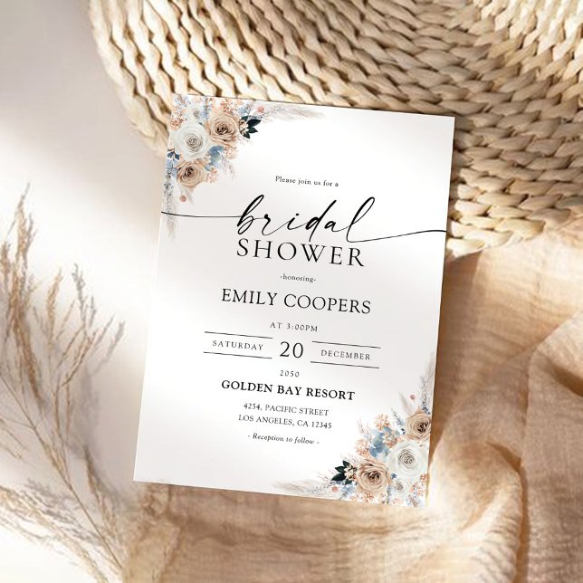 Ivory And Blue Boho Floral Bridal Shower Invitation (Creator Uploaded)