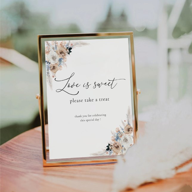 Ivory And Blue Boho Floral Love Is Sweet Sign (Creator Uploaded)