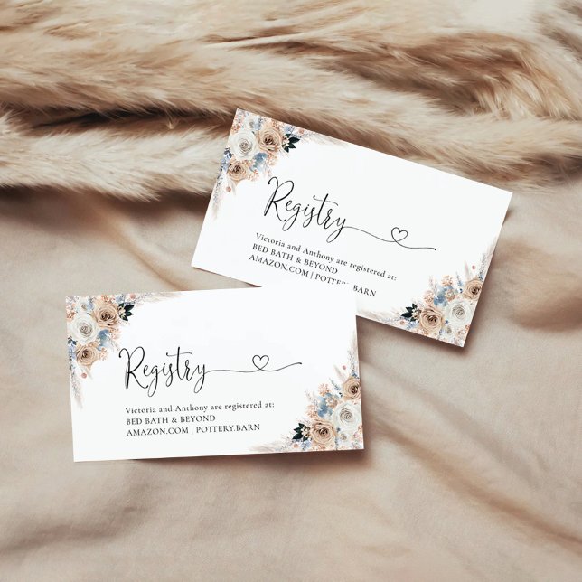 Ivory And Blue Boho Floral Registry Card (Creator Uploaded)