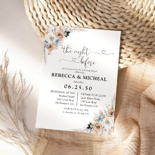 Ivory and Blue Boho Floral The Night Before Invitation