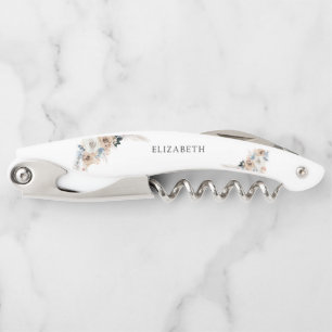 Ivory And Blue Boho Floral Waiter's Corkscrew