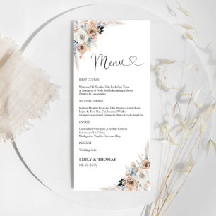 Ivory And Blue Boho Floral Wedding Ceremony Menu