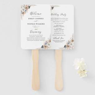 Ivory And Blue Boho Floral Wedding Program Hand Fan