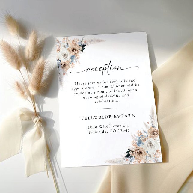 Ivory And Blue Boho Wedding Reception Card (Creator Uploaded)