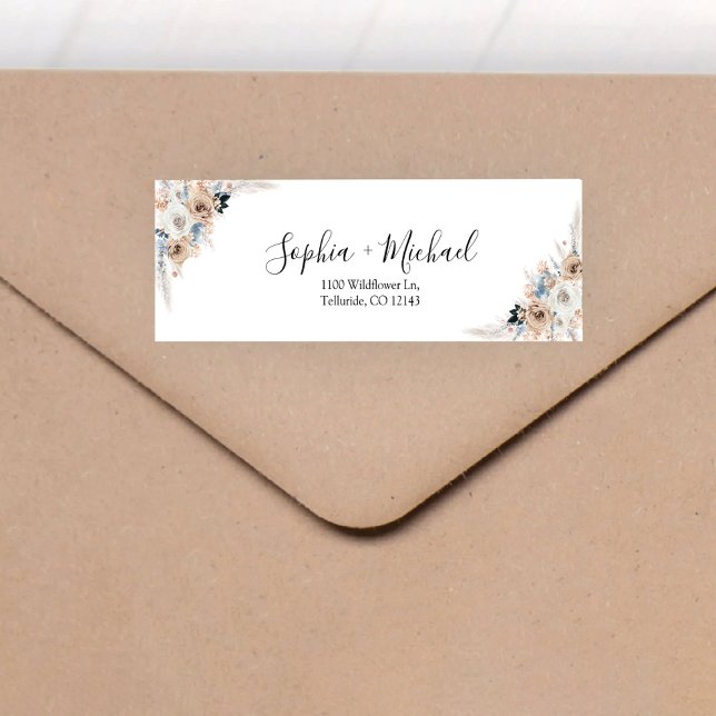 Ivory And Blue Boho Wedding Return Address Label (Creator Uploaded)