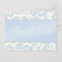 Ivory and Blue Damask Save the Date Postcard
