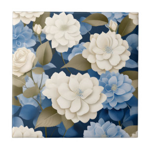 Ivory and Blue Hydrangea Floral Serenity Tile