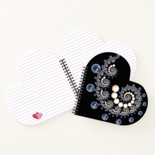 Ivory and Blue Pearl Heart Shaped Spiral Notebook