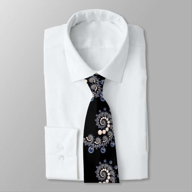Ivory and Blue Pearl Spiral Neck Tie (Tied)