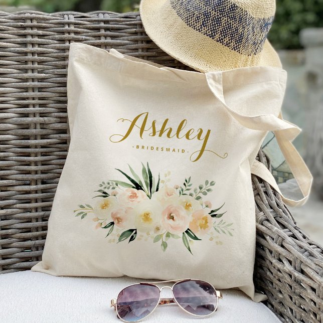 Ivory and Blush Floral Bridesmaid Wedding Tote Bag (Creator Uploaded)