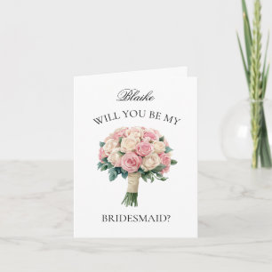 Ivory and Blush Roses Bouquet Bridesmaid Proposal Invitation