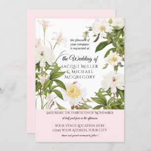 Ivory and Blush Vanilla Rose w Leaf Foliag Wedding Invitation