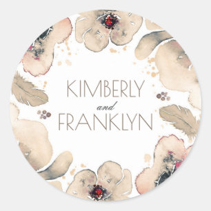 Ivory and Blush Watercolor Flowers Boho Wedding Classic Round Sticker