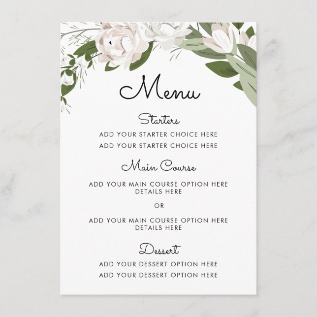Ivory and Blush Wedding Sprigs Menu Card (Front)