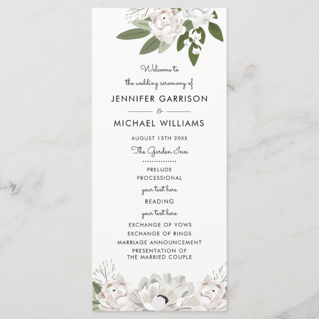 Ivory and Blush Wedding Sprigs Program Programme (Front)