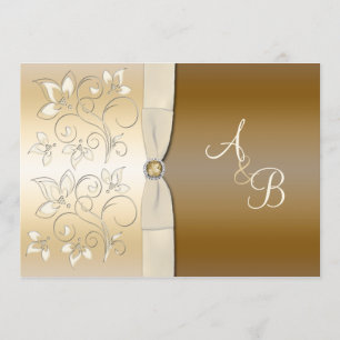 Ivory and Bronze Floral Monogrammed Invitation